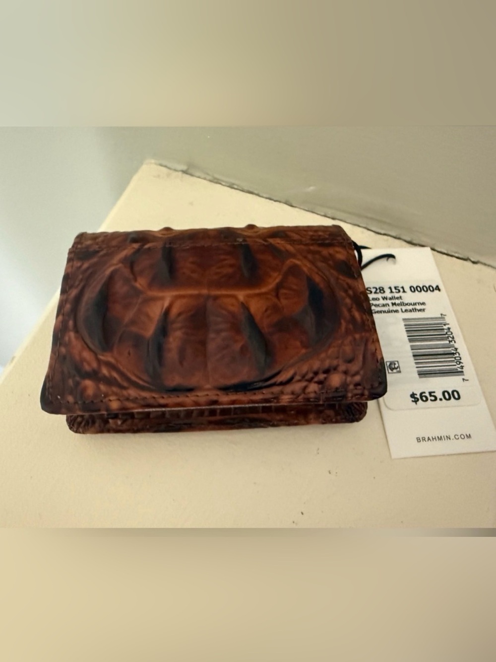NWT Brahmin Leo Pecan Croc Embossed Bifold Wallet